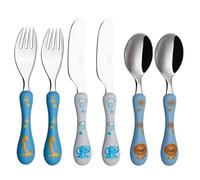 EXZACT Posate per Bambini in acciaio inox 6 pezzi - 2 x forchetta, 2 x coltelli, 2 x Cucchiai Cena (Safari x 6)