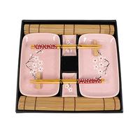EXZACT Set di piatti per sushi, 10 pezzi, 2 piatti per sushi, 2 ciotole, 2 tovagliette, 2 poggia bacchette, 2 paia di bacchette, porcellana di alta qualità, confezione regalo, rosa