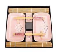 Exzact set sushi 10 pezzi porcellana piatti ciotoline bambù stuoie