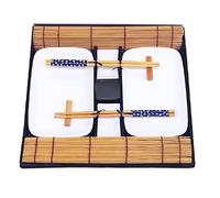 Exzact set sushi 10 pezzi porcellana piatti ciotoline bambù stuoie