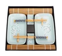 Exzact set sushi 10 pezzi porcellana piatti ciotoline bambù stuoie