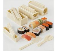 Exzact Sushi Kit 10 pezzi - Sushi Maker Set con stampi per sushi, Nigiri Maker per principianti per sushi fai da te (crema)