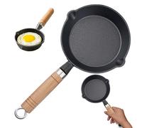 Eyccier Mini padella in ghisa, mini padella antiaderente da 6 pollici con 2 versanti, portatile piccola con manico in legno sospeso per codolo a induzione del gas.