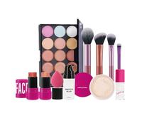 Eye and Face Makeup Kit, Eyeshadow Palette, Face Primer, Blush Stick & Loose Powder, Long-Lasting Beauty Set with Brushes, Complete Makeup Gift for Women, Girls, Teens