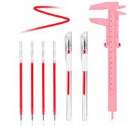Eyebrow Microblading - Set di 2 pennarelli per la posizione della pelle con 4 ricariche e 1 righello per sopracciglia, pennarello chirurgico per sopracciglia, labbra, corpo (rosso)