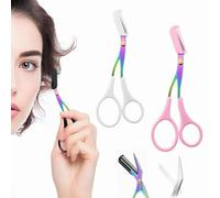 Eyebrow Scissors with Comb,Eyebrow Trimmer Scissor,Precision Eyebrow Trimming Scissors,Upgraded Stainless Steel Portable Non Slip Professional Eyebrow Trimmer for Women (2PC-A)
