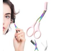 Eyebrow Scissors with Comb,Eyebrow Trimmer Scissor,Precision Eyebrow Trimming Scissors,Upgraded Stainless Steel Portable Non Slip Professional Eyebrow Trimmer for Women (1PC-Light Pink)