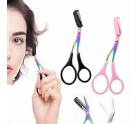 Eyebrow Scissors with Comb,Eyebrow Trimmer Scissor,Precision Eyebrow Trimming Scissors,Upgraded Stainless Steel Portable Non Slip Professional Eyebrow Trimmer for Women (2PC-B)