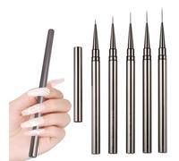 Eyech Pennelli sottili per nail art, 5 pezzi, con manico in metallo, set di pennelli per nail art, punteggiatura fine, disegno a strisce, linee lunghe, dettagli per manicure (grigio metallo, misure 6