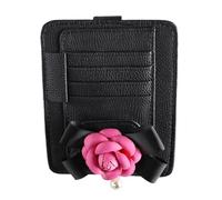 Eyeglasses Hanger Car Visor, Car Sun Visor Storage, Leather Visor Organizer, 12.5x15.5 cm, Multi-Pocket Storage and Ticket Card Clip for SUVs, Trucks, and RVs, White Black and Red