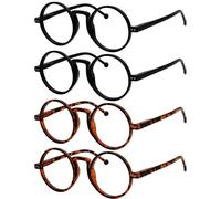 Eyekepper 4-Pack Occhiali da Lettura Rotondi per Donne e Uomini Retro Lettori, 2 Nero/2 Tartaruga +1.50