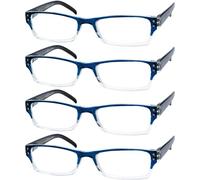 Eyekepper 4 Paia Occhiali da Lettura Cerniere a Molla Uomo Donna Montatura Rettangolare Lettori Blu Lenti Trasparenti Diottria 2.00