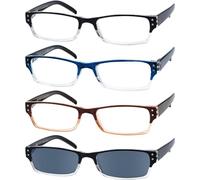 Eyekepper 4 Paia Occhiali da Lettura Cerniere a Molla Uomo Donna Montatura Rettangolare Lettori Include una Lenti Grigio per Sole Diottria 2.50