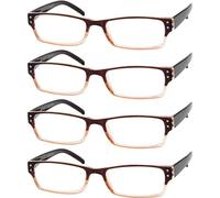 Eyekepper 4 Paia Occhiali da Lettura Cerniere a Molla Uomo Donna Montatura Rettangolare Lettori Marrone Lenti Trasparenti Diottria 1.50