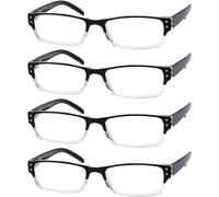 Eyekepper 4 Paia Occhiali da Lettura Cerniere a Molla Uomo Donna Montatura Rettangolare Lettori Nero Lenti Trasparenti Diottria 2.75