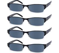 Eyekepper 4 Paia Occhiali da Lettura Cerniere a Molla Uomo Donna Montatura Rettangolare Lettori Nero Lenti Grigio per Sole Diottria 3.50