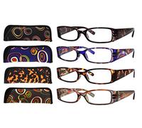 Eyekepper 4 Paia Occhiali da Lettura con Montatura Colore Geometrici con Borsa Lettori di Plastica per Donne in Moda Diottrie +1.00