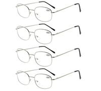 Eyekepper 4 Paia Occhiali da Lettura Montatura in metallo Cerniere a Molla Lettori Argento Diottria 1.25