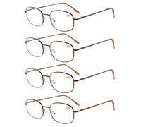 Eyekepper 4 Paia Occhiali da Lettura Montatura in metallo Cerniere a Molla Lettori Marrone Diottria 1.75