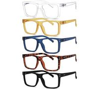 Eyekepper 5-Pack Occhiali da Lettura Donna e Uomo con Grandi Lenti Quadrate e Cerniere a Molla, Misti +3.50
