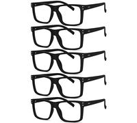 Eyekepper 5-Pack Occhiali da Lettura Donna e Uomo con Grandi Lenti Quadrate e Cerniere a Molla, Nero +1.25