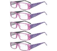 Eyekepper 5 Paia Occhiali da Lettura Aste Reticolo di Fiore per Donne Lettori in Plastica Lenti Trasparenti Colore Viola Diottria 1.00