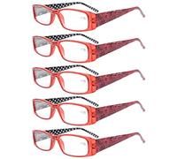 Eyekepper 5 Paia Occhiali da Lettura Aste Reticolo di Fiore per Donne Lettori in Plastica Lenti Trasparenti Colore Rosso Diottria 0.50