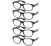 Eyekepper 5 Paia Occhiali da Lettura Montatura Plastica Anni 80 Cerniere a Molla Lente Trasparente Lettori Colore Nero 2.75