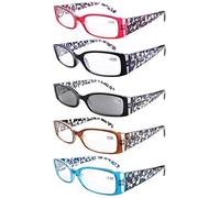 Eyekepper 5 Paia Occhiali da Lettura per Donna Montatura in Plastica Aste Floreali Cerniere a Molla Include un Lenti Grigio per Sole Colori Misti 2.75