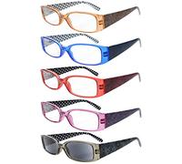 Eyekepper 5-Paia Occhiali da Lettura Rettangolare Cerniera a Molla Colori Misti Include uno Lenti Grigio per Sole Donne Diottria +2.00