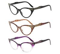 Eyekepper Donne 3 Paia Occhiali per Signore Occhi di Gatto Vintage Occhiali da Vista (Nero/Tartaruga/Viola Trasparente, 0.00)