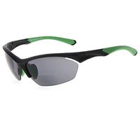 Eyekepper TR90 sport occhiali da sole bifocale Baseball in esecuzione pesca guida Golf Softball escursionismo mezza montatura occhiali (Telaio Nero Tempio Verde, + 1.25)