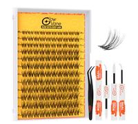 Eyelashes Individual Kit D Curl, Higu Clace Volume Lashes Individual Clusters, Eyelash Clusters with Lash Bond and Seal and Lash Tweezers, Easy DIY Eyelash Extension at Home (Volume D02)
