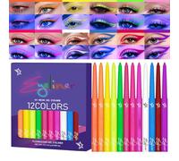 Eyeliner colorato liquido per eyeliner, 12 colori di alta precisione, con punta della penna, impermeabile, fluorescente, resistente ai raggi UV, rivestimento grafico ad alta pigmentazione, Neon Glow-P