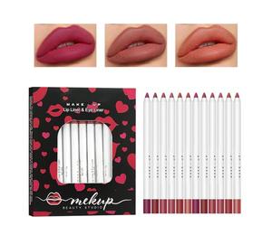 Eyeliner - Set di eyeliner per labbra Nudo 12, per labbra Opaco | impermeabile, strumento per eyeliner a lunga durata | Caratteristiche