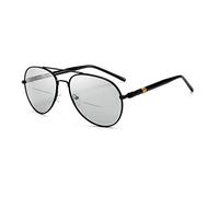 EYEphd Occhiali da Lettura fotocromatici da Esterno Intelligenti bifocali da Uomo, Montatura in Metallo Pilota retrò Lente HD Adatta per la Guida/Pesca ingrandimento da +1,0 a +3,0,Nero,+1.0