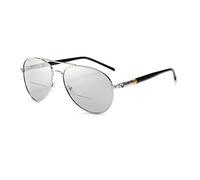 EYEphd Occhiali da Lettura fotocromatici da Esterno Intelligenti bifocali da Uomo, Montatura in Metallo Pilota retrò Lente HD Adatta per la Guida/Pesca ingrandimento da +1,0 a +3,0,Argento,+2.0