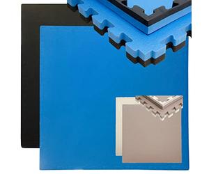 EYEPOWER Tappetino Puzzle per Sport 90x90cm in ornice Eva Spesso 40mm Tappeto Protezione Pavimenti Estensibile Double-Face Nero Blu