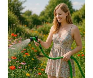 EYEPOWER Tubo Elastico per innaffiare Giardino Estensibile Tre Volte la Sua Lunghezza 2,5m-7m incl Pistola 7 getti