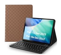 EYERIYO Custodia con Tastiera iPad 11 Generazione A16 2025, Slim Cover Supporto Pencil con Bluetooth Italiano QWERTY Tastiera per iPad 10 Generazione 10.9” 2022 (Marrone a scacchi)