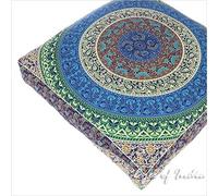 Eyes of India - 35" Blue White Oversized Large Floor Pillow Cover Pouf Meditation Cushion Seating Mandala Square Hippie Colorful Decorative Indian Boho Chic