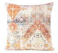 Eyes of India - Federa decorativa Bohemien, stampa vintage per divano, cuscino boho, stile tappeto antico, cotone, crema, arancione, blu, 50 x 50 cm, solo federa