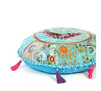 Eyes of India - Federa per cuscino da pavimento, rotonda, blu, 28 cm, per meditazione, patchwork e patchwork