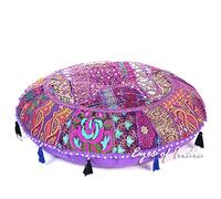 Eyes of India - Rotondo Colorato Patchwork Pavimento Decorativo Cuscino Cover Meditazione Cuscino Seduta Copriletto Indiano Boho Chic Bohémien Accento Fatto a Mano Cover