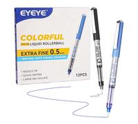 EYEYE Penne a sfera con inchiostro liquido, punta extra fine da 0,5 mm, 6 penne a sfera nere e 6 blu, ad asciugatura rapida, scrittura liscia per diari, prendere appunti, forniture per ufficio e
