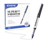 EYEYE Penne a sfera con inchiostro liquido, punta extra fine da 0,5 mm, confezione da 12 penne a sfera blu ad asciugatura rapida, scrittura liscia per diari, appunti, forniture per ufficio e scuola