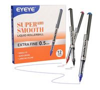 EYEYE Penne a sfera liquida con punta ad ago, punta extra fine da 0,5 mm, confezione da 12 penne a sfera con inchiostro in 3 colori, ad asciugatura rapida, per scrivere diari, prendere appunti,
