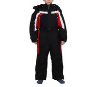 EYF K100 - Tuta da neve per bambini, unisex, antivento, traspirante, cappuccio rimovibile, nero e rosso M2, 128