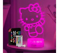 Eygerur Kitty Luce Notturna Bambini, Regalo de Kitty per Bambini 2 3 4 5 6 7+ anni,Kitty Lampade 3D Illusione Lamp con 16 Cambi di Colore, Regali di Natale Compleanno per Ragazza, Ragazzo