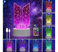 Eygerur Kpop BTS Lampada - BTS Luce Notturna Bambini - 16 Colori Lamp BTS Intelligente Con Telecomando a 3D LED Illusione Idea Regalo di Natale BTS Decorazione Per la Camera dei Bambini